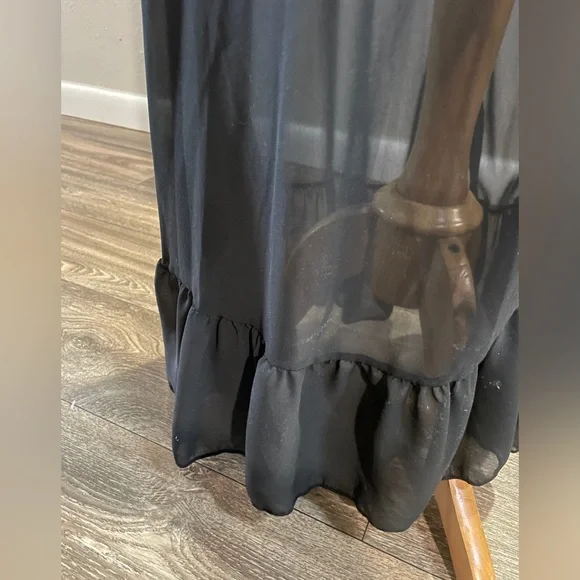 Vintage Sheer Black Maxi Nightgown Deep V Spaghetti Strap Long Chemise L - Picture 7 of 9